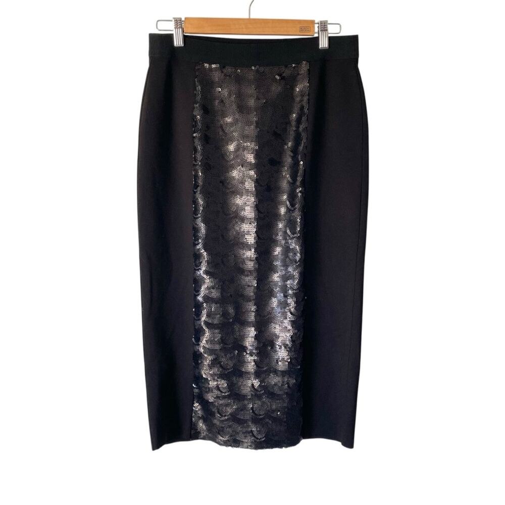 Elie Tahari Black Sequin Front Pencil Straight Skirt size 8